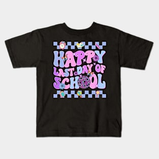 Happy Last Day of School Teachers Students Kids Retro Groovy Kids T-Shirt